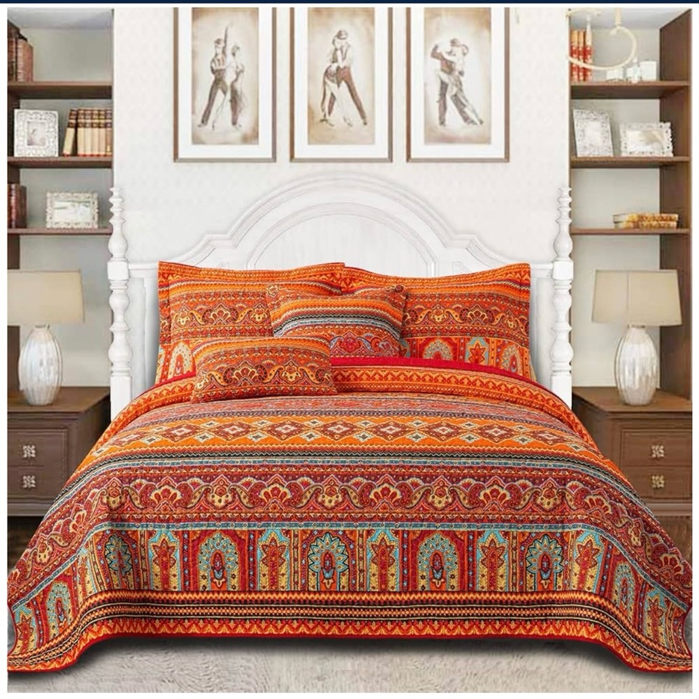 Queen Quilt 3 piece Set Orange/Red